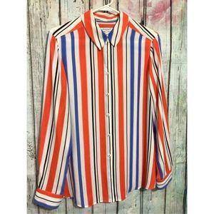 Foxcroft Striped Blouse Retro Style Button Front Size 14 🍒💕
